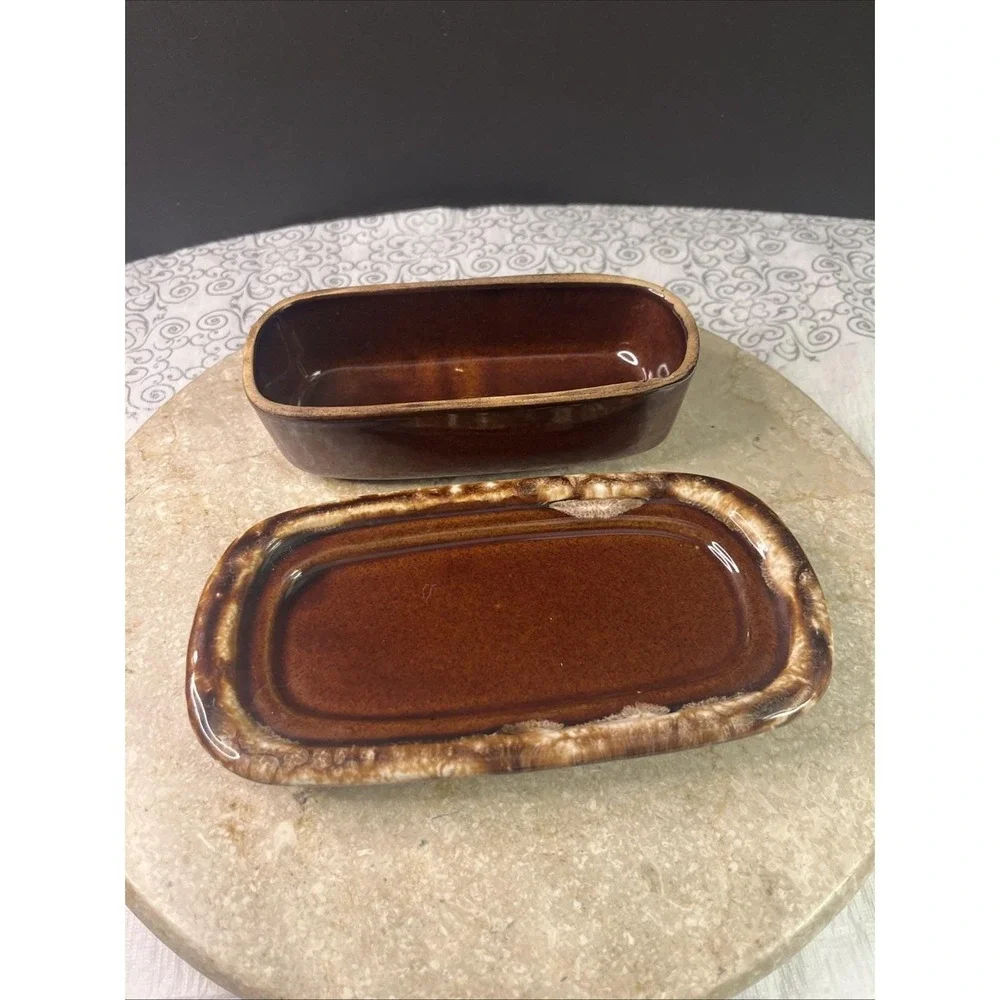1970's Hull  Kathy Kale Brown Drip Glazed Pottery Butter Dish Excellent Cond